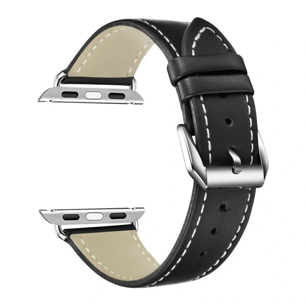POSH TECH STITCHED LEATHER STRAP BAND FOR APPLE WATCH 38/40 BLACK UNISEX NWT